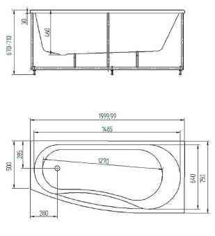 ПАНДОРА 160 ванна акрил., правая (пустая) с фр.экр. AQUATEK #WF_CITY_VIN# картинка