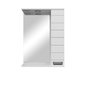 Шкаф-зеркало "Квадро 55" белый со светильником правый (МФ Ирлен) #WF_CITY_VIN# картинка