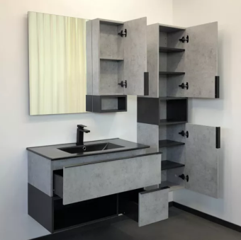 Тумба "Франкфурт 90" Бетон светлый с раковиной COMFORTY 90E (подвес) #WF_CITY_VIN# картинка