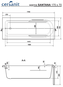 Ванна прямоугольная SANTANA 170*70 + ножки #WF_CITY_VIN# картинка