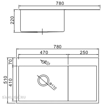 Мойка GERHANS RK37851-L  78*51 Левая (3,0) гл. 22 см + сифон #WF_CITY_VIN# картинка