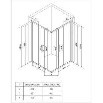 Душевое ограждение EvaGold EG3C 90*90 квадрат (хром, прозрачное стекло) #WF_CITY_VIN# картинка