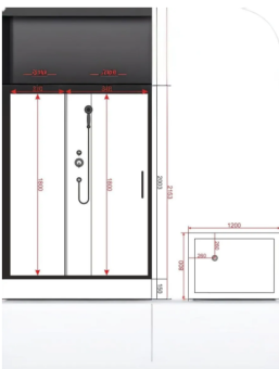 Душевая кабина1806C-S (с полкой) 80*120*215 н.п.,профиль Черный,белая задн.стенка,прозр. ст. #WF_CITY_VIN# картинка