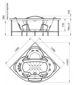 СОРРЕНТО-CHROME ванна 1480*1480 +рама-подставка+слив-перелив+фронт.панель+форсунки #WF_CITY_VIN# картинка