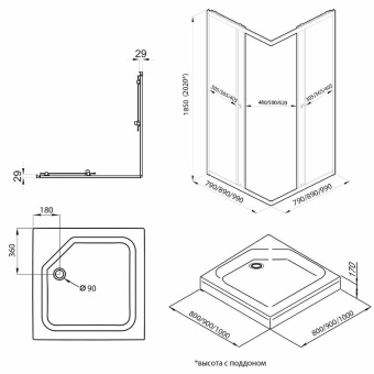 Душевое ограждение Вента-Блэк 90*90 квадрат низ. подд. #WF_CITY_VIN# картинка