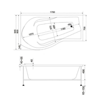 КАПРИ ванна акрил. 170*95 правая с каркасом #WF_CITY_VIN# картинка
