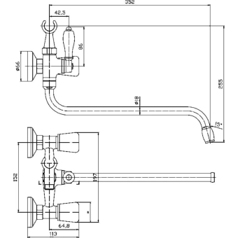 Смеситель д/ванны D145808-6 с 2-мя рукоятками #WF_CITY_VIN# картинка