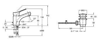 E75760-CP смеситель BRIVE  на умывальник, с донным клапаном (хром) #WF_CITY_VIN# картинка