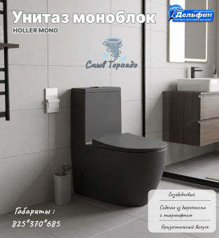 HOLLER MONO TORNADO_MB МОНОБЛОК безобод. с сиденьем дюропласт микролифт ЧЕРНЫЙ МАТОВЫЙ  #WF_CITY_VIN# картинка