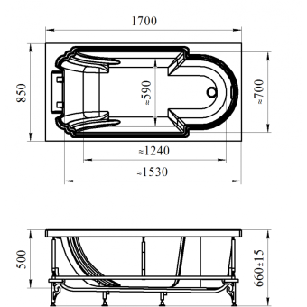 АНАБЕЛЬ ванна акрил.+торц.панель мозаика+ фр.панель мозаика+слив-перелив+смеситель Ретро золото #WF_CITY_VIN# картинка