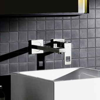 Смеситель для раковины Eurocube на 2 отверстия, вынос 230мм, настенный 23447000 GROHE #WF_CITY_VIN# картинка