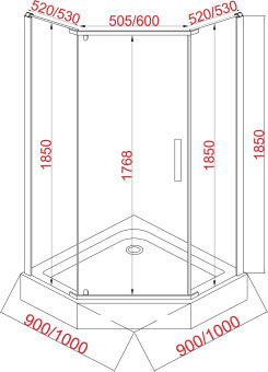 Душевое ограждение JY029 100*100*185 БЕЗ ПОДДОНАтрапец.( прозрачное) #WF_CITY_VIN# картинка