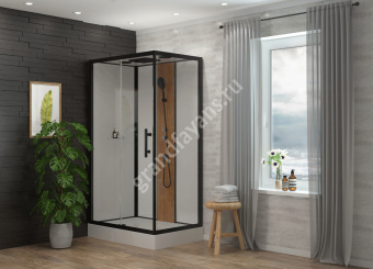 Душевая кабина1806B-S (с полкой) бамбук 80*120*215 н.п.,профиль Черный,белая задн.стенка,прозр. ст. #WF_CITY_VIN# картинка