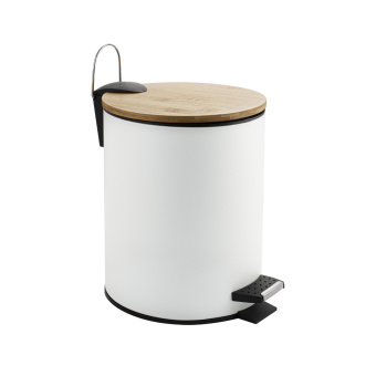 Ведро 1555 круглое, БЕЛОЕ эмаль с ДЕРЕВОМ, из нерж. стали, с педалью, 5л #WF_CITY_VIN# картинка