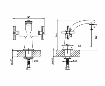 Смеситель Golden Fox 11610 Oxford д/ванны c 2-мя рукоятками, латунь #WF_CITY_VIN# картинка