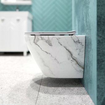 Унитаз подвесной K505MD безободковый, сиденье тонкое ДП, БЕЛЫЙ МРАМОР #WF_CITY_VIN# картинка