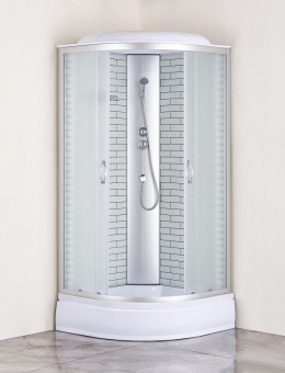 Душевая кабина CS-6690-25FW,90*90*215 ср.п 25см,бел.кирпич.узор,стекло 4мм,проф.хром. #WF_CITY_VIN# картинка