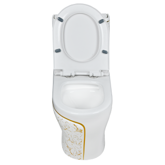 EY-9005 унитаз моноблок, дюропласт, микролифт, белый/золото #WF_CITY_VIN# картинка