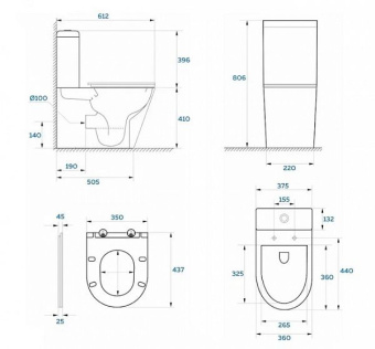 Унитаз компакт VT10804H Rietti напольный безободковый + сиденье микролифт (Vinchi) #WF_CITY_VIN# картинка