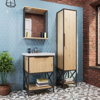 Шкаф Зеркальный "Бруклин 60" Дуб Бунратти ЛОФТ с подсветкой (ЛДСП) #WF_CITY_VIN# картинка
