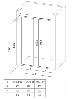 Душевое ограждение EvaGold EG1B 100*190 в проем (черный матовый, прозрачное) #WF_CITY_VIN# картинка