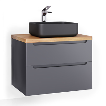 Тумба "Wood 80" подвесная (серая) + столешница "Wood 80" (светлое дерево) #WF_CITY_VIN# картинка