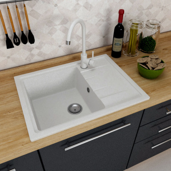 Кухонная мойка GranAlliance G-26, белый 570х460х200 мм (ДхШхВ) #WF_CITY_VIN# картинка