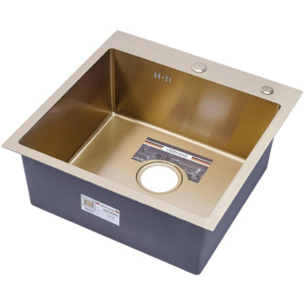Мойка врезная GERHANS RK35050G 50*50см Золото 3,0мм, глубина 220мм + сифон #WF_CITY_VIN# картинка