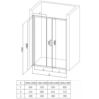 Душевая дверь EG1С 110*190 (хром, прозрачное) #WF_CITY_VIN# картинка