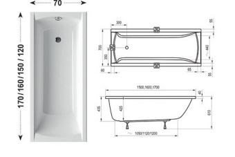 CLASSIC ванна акрил. прямоуг 120*70 А + ножки #WF_CITY_VIN# картинка