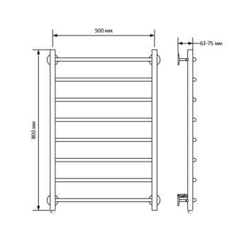 Полотенцесушитель ЛЦ800*500 ZOX электр.8 перекл, ДУГА, левый (кнопочн.выкл.,340Вт) #WF_CITY_VIN# картинка