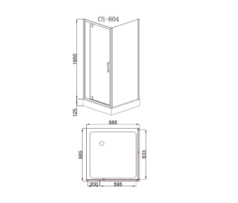 Душевое ограждение CS-604A 90*90*200 R/L  н.п., профиль ЧЁРНЫЙ, прозрачное стекло 6мм #WF_CITY_VIN# картинка