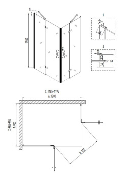 Душевое ограждение NG-6818-08 BLACK 120*90*190 прямоугольник, двери распашные #WF_CITY_VIN# картинка