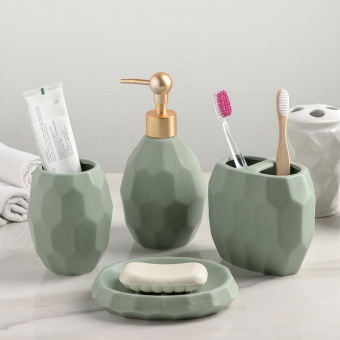 Набор аксессуаров для ванной комнаты, 4 предмета "Олимп", цвет зелёный 4563562 #WF_CITY_VIN# картинка