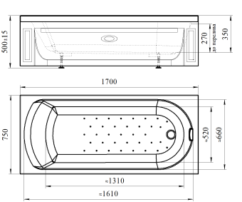 Акриловая ванна АВРОРА 1 170*75 каркас + слив-перелив #WF_CITY_VIN# картинка