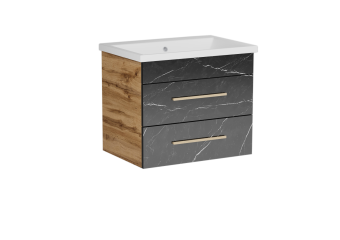 Тумба "АФРИКА 60" Черный мрамор/Дуб Вотан подвесная С РАКОВИНОЙ  COMO 60 (6122) #WF_CITY_VIN# картинка
