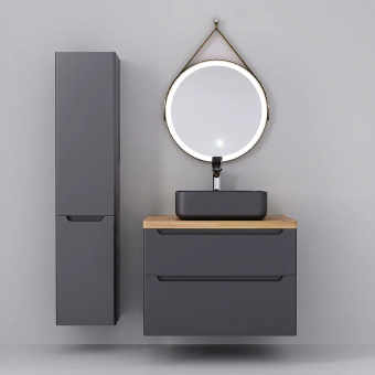 Тумба "Wood 80" подвесная (серая) + столешница "Wood 80" (светлое дерево) #WF_CITY_VIN# картинка