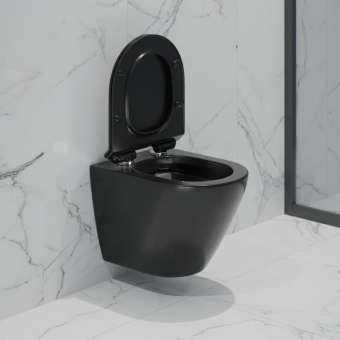 Унитаз подвесной K505BM безободковый, сиденье тонкое ДП, ЧЕРНЫЙ МАТОВЫЙ #WF_CITY_VIN# картинка