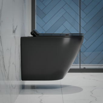 Унитаз подвесной K505BM безободковый, сиденье тонкое ДП, ЧЕРНЫЙ МАТОВЫЙ #WF_CITY_VIN# картинка