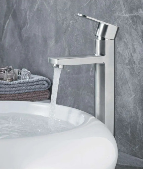 Смеситель HAIBA д/умывальника HB11806 высокий нерж #WF_CITY_VIN# картинка