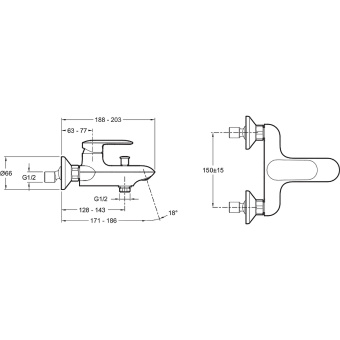 E99460-CP смеситель Kumin  ванна/душ  (хром) #WF_CITY_VIN# картинка