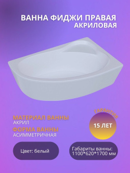 ФИДЖИ ванна акрил. 170*110 ПРАВАЯ + Сбор.каркас ФИДЖИ 170 (шпильки) #WF_CITY_VIN# картинка