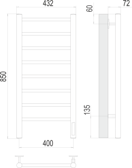 Полотенцесушитель П8 400*850 TERMINUS Аврора ЭПС (quick touch) #WF_CITY_VIN# картинка