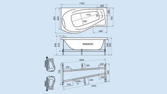 МИШЕЛЬ ванна + ГМ правая 1700*960*600 #WF_CITY_VIN# картинка