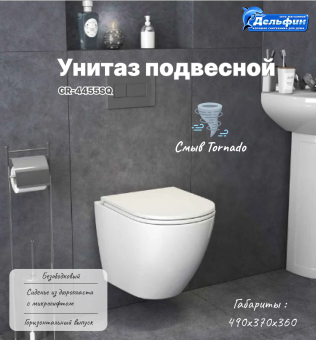 Унитаз подвесной GR-4455SQ безободковый ТОРНАДО с тонкой крышкой #WF_CITY_VIN# картинка