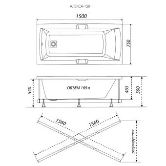 Акриловая ванна Алекса 150*750 + ручки #WF_CITY_VIN# картинка