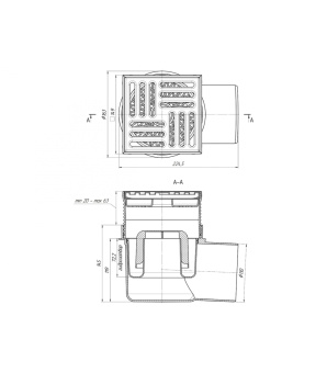 Трап горизонтальный регулируемый с выпуском 110мм, с нержавеющей решеткой 150*150 ТА1612 #WF_CITY_VIN# картинка