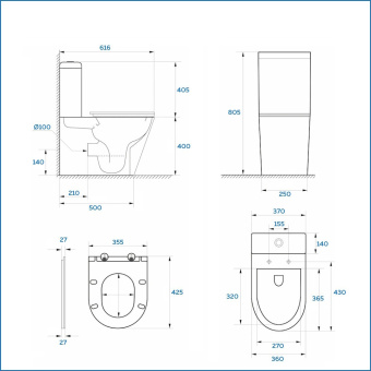 Унитаз компакт VT50304H Lukka Pro напольный безободковый + сиденье микролифт (Vinchi) #WF_CITY_VIN# картинка