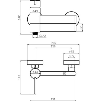 ARGO Смеситель для ванны настенный, PERS 35-05P, хром однорычажный, d-35 дайвотер-излив, латунь #WF_CITY_VIN# картинка
