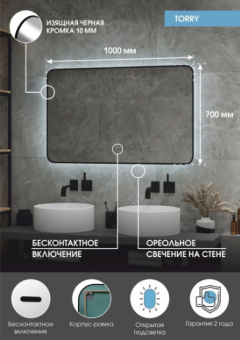 Зеркало Torry LED 1000*700 с бесконтактным сенсором и фоновой подсветкой ЗЛП1528 #WF_CITY_VIN# картинка